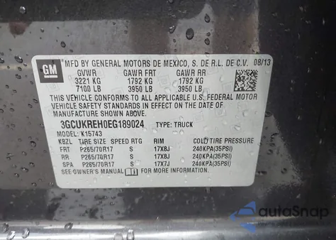 2014 Chevrolet Silverado 1500 2Lt from USA, damaged, VIN 3GCUKREH0EG189024